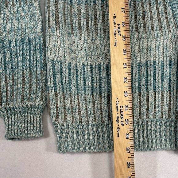 Vintage Saturdays 80s 90s Cardigan Sweater Aqua Blue Stripes Button Up - Picture 3 of 6